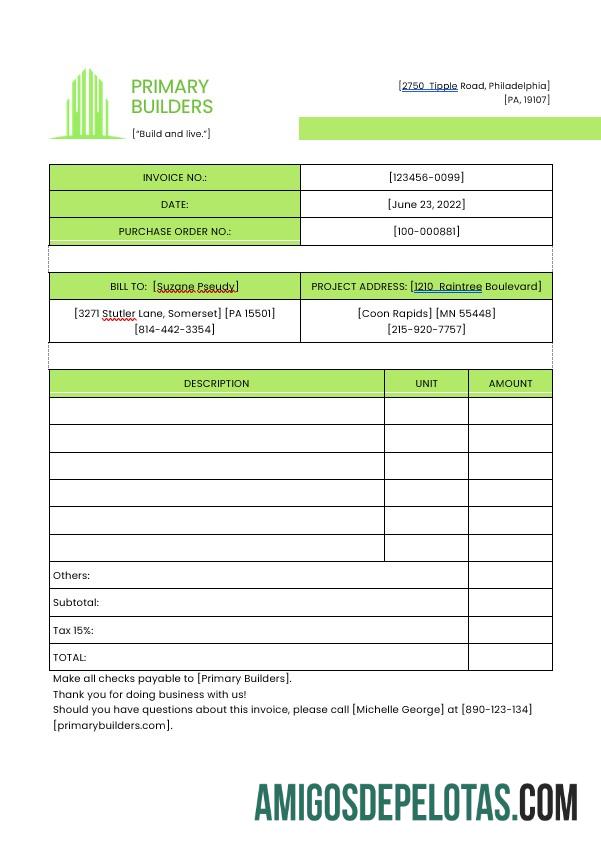 realista Modelo de fatura geral do empreiteiro